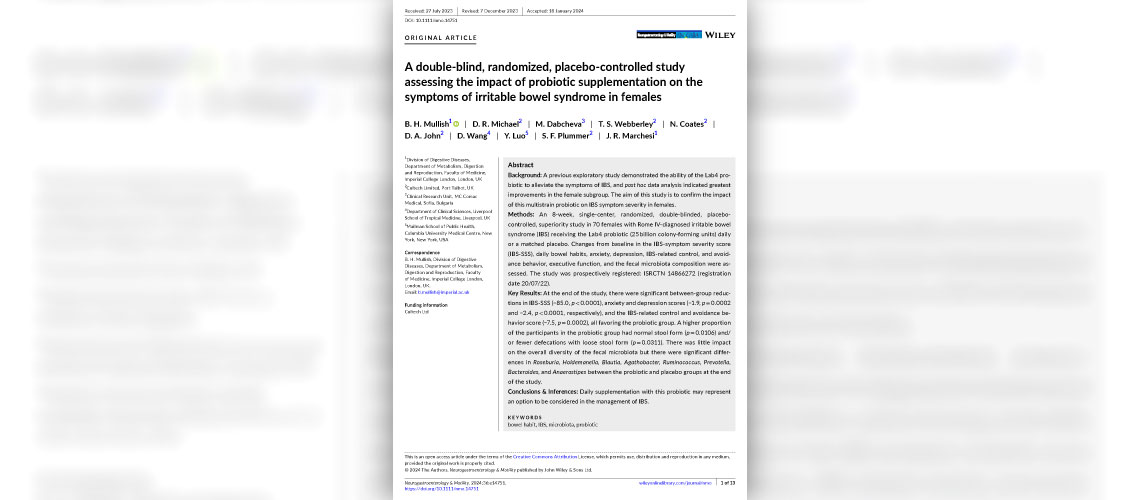 A double-blind, randomized, placebo-controlled study assessing the impact of probiotic supplementation on the symptoms of irritable bowel syndrome in females